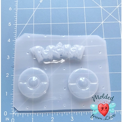 Poke word and 2 poke balls Flexible Plastic Handmade Resin Mold