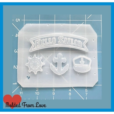 MFL Hello Sailor Banner Brooch 4 Cavity Handmade Plastic Resin Mold