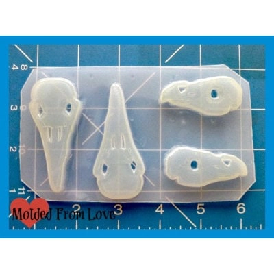 Pallet of 4 Raven Skulls Handmade Plastic Mold