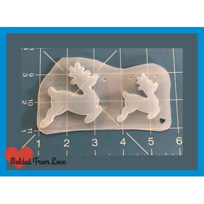 2 Retro Prancing Reindeer Flexible Plastic Handmade Resin Mold