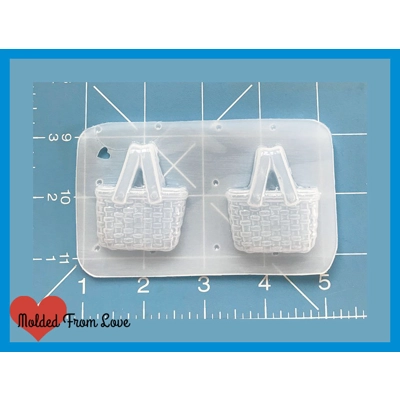 NEW! 2 Small Detail Picnic Baskets Handmade Plastic Resin Mold NEW! 2 Small Detail Picnic Baskets Handmade Plastic Resin Mold