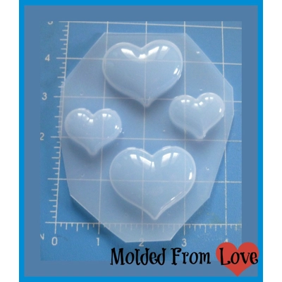 4 Puffy Hearts Desire Handmade Poly Plastic Resin Mold