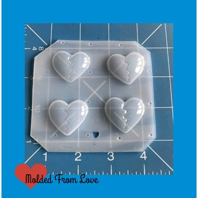 4 1" Broken Hearts Flexible Plastic Handmade Resin