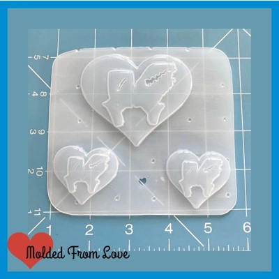 Kissing Frank And Bride Hearts 3 Cavity Handmade Flexible Plastic Resin Mold