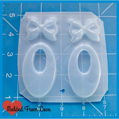 2 Open Flat Oval Drops and 2 Small Bows Plastic Handmade Resin Mold 2 Open Flat Oval Drops and 2 Small Bows Plastic Handmade Resin Mold