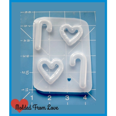 Pallet of 4 Candy Canes and Hearts Handmade Plastic Resin Mold Pallet of 4 Candy Canes and Hearts Handmade Plastic Resin Mold