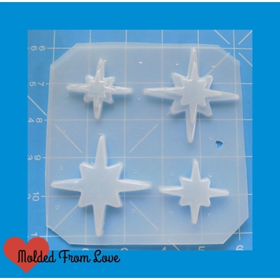 New Retro 4 Starburst Shapes flat and stacked handmade Plastic Mold New Retro 4 Starburst Shapes flat and stacked handmade Plastic Mold