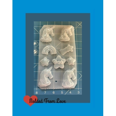 Rainbows, Unicorns, Stars Oh My 9 Cavity Pallet Plastic Handmade Resin Mold- Rainbows, Unicorns, Stars Oh My 9 Cavity Pallet Plastic Handmade Resin Mold-