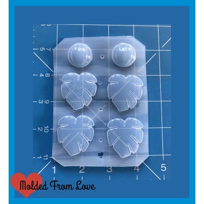 4 Monstera Leaves and 2 carved small domes handmade Plastic resin Mold