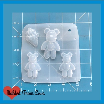 Kawaii Bear and 2 small Kawaii Bears Handmade Plastic Resin Mold Kawaii Bear and 2 small Kawaii Bears Handmade Plastic Resin Mold