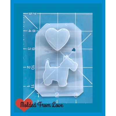 Retro Scotty Dog and Heart Shapes Handmade Plastic Mold Retro Scotty Dog and Heart Shapes Handmade Plastic Mold