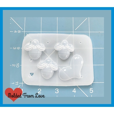 NEW! set of 3 Cute Bees and heart  Handmade Plastic Mold