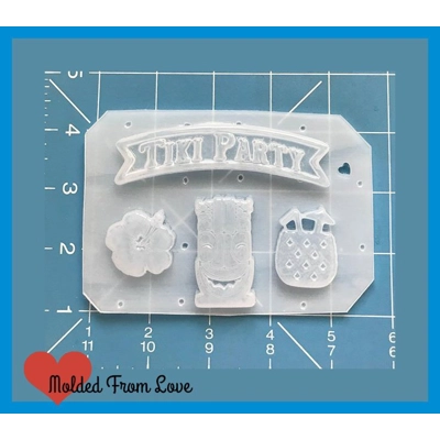 MFL Tiki Party Banner Brooch 4 Cavity Handmade Plastic Resin Mold MFL Tiki Party Banner Brooch 4 Cavity Handmade Plastic Resin Mold