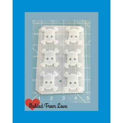 6 Flat Kawaii Skull and Crossbones Handmade Plastic Resin Mold 6 Flat Kawaii Skull and Crossbones Handmade Plastic Resin Mold
