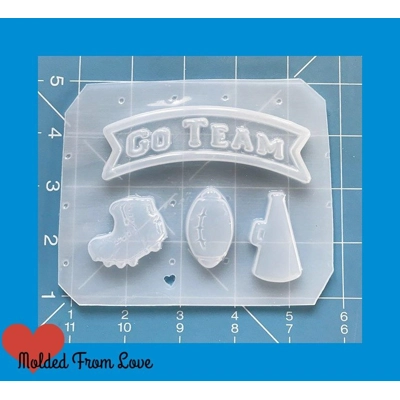 MFL Retro GO TEAM Brooch 4 Cavity Handmade Plastic Resin Mold MFL Retro GO TEAM Brooch 4 Cavity Handmade Plastic Resin Mold