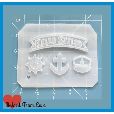 MFL Hello Sailor Banner Brooch 4 Cavity Handmade Plastic Resin Mold