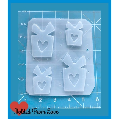 Set of 4 Packages with Hearts Handmade Plastic Resin Mold Set of 4 Packages with Hearts Handmade Plastic Resin Mold