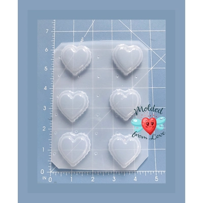 Bite Size Ruffled Heart Pallet of 6 Handmade Plastic Resin Mold Bite Size Ruffled Heart Pallet of 6 Handmade Plastic Resin Mold