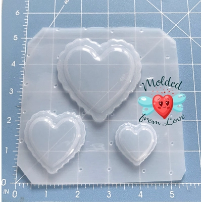 Ruffled Heart Pallet of 3 Handmade Plastic Resin Mold