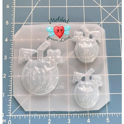 Set of 3 Retro Tropical Coconut Drinks Handmade Plastic Resin Mold Set of 3 Retro Tropical Coconut Drinks Handmade Plastic Resin Mold