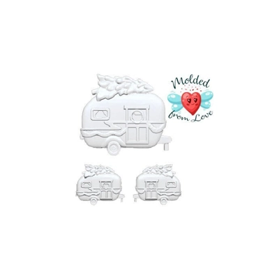 Retro Christmas Trailer and Two Small  Brooch and Earrings Set Handmade Plastic Resin Mold