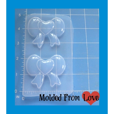 2 Kawaii Bows With Heart Centers Flexible Plastic Handmade Resin Mold- 2 Kawaii Bows With Heart Centers Flexible Plastic Handmade Resin Mold-