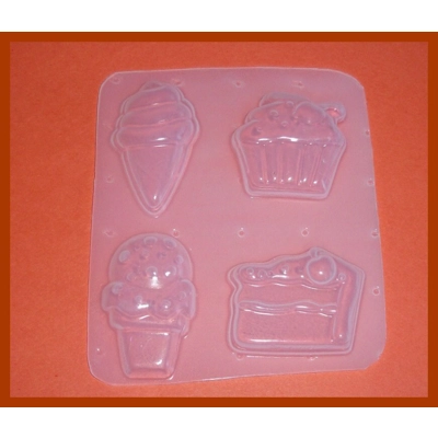 Set of 4 Delicious Treats Cupcake, cake, ice cream and soft serve Plastic Resin Mold Set of 4 Delicious Treats Cupcake, cake, ice cream and soft serve Plastic Resin Mold