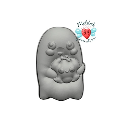 Kawaii Ghost Holding a little Pumpkin Handmade Plastic Mold Bathbomb, resin, chocolates, plaster Kawaii Ghost Holding a little Pumpkin Handmade Plastic Mold Bathbomb, resin, chocolates, plaster