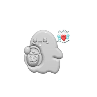 Kawaii Ghost Holding a pumpkin Candy Bucket Handmade Plastic Mold Bathbomb, resin, chocolates, plast Kawaii Ghost Holding a pumpkin Candy Bucket Handmade Plastic Mold Bathbomb, resin, chocolates, plast