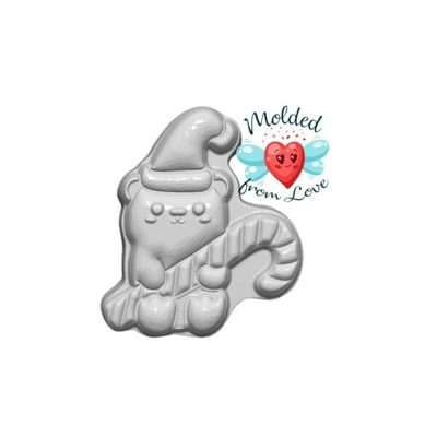 Kawaii Holiday Polar Bear with Candy Cane Handmade Plastic Mold BathBomb Mold | Plastic Mold | Soap