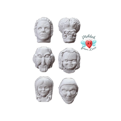 6 Bite Size Small Horror Movie Character Heads  Handmade  Resin  Mold