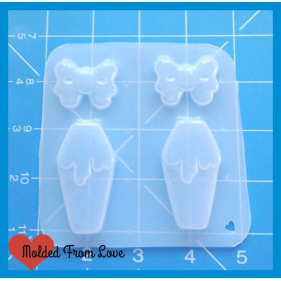2 drippy Melty Coffins and 2 kawaii Bows Handmade Plastic Mold 2 drippy Melty Coffins and 2 kawaii Bows Handmade Plastic Mold