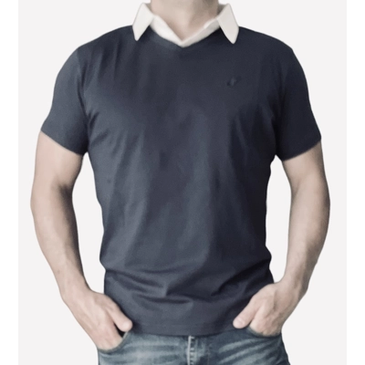 T-shirt met vaste overhemdkraag