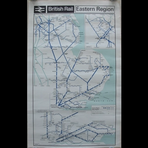 Original Railway Poster British Rail Eastern Region Network System Map 1966