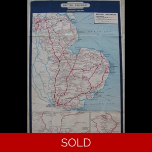 Original Railway Poster British Railways Eastern Region Network System Map 1953