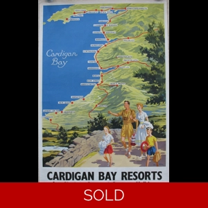 Original Railway Poster Cardigan Bay Resorts For Glorious Sea And Country Holidays Map By Harry Riley