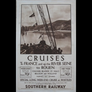 Original Southern Railway Poster Cruises To France And Up The River Seine To Rouen Channel Islands St Malo Belgium And Holland