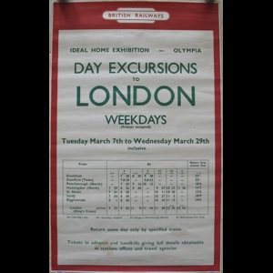 Original Railway Poster Day Excursions to London Ideal Home Exhibition Olympia From Grantham