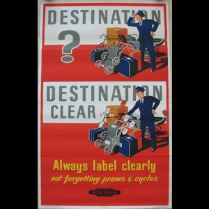 Original Railway Poster Destination Clear Always Label Clearly Not Forgetting Prams And Cycles