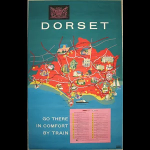 Original Railway Poster Dorset Map Go There In Comfort By Train Reginald Lander