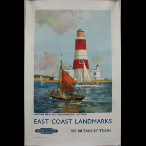 Original Railway Poster East Coast Landmarks Orford Ness Lighthouse Near Woodbridge Suffolk By Frank Mason
