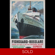 Original Railway Poster Fishguard Rosslare Shortest Sea Route To And From Southern Ireland By Arthur Mills