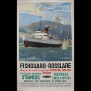 Original Railway Poster Fishguard Rosslare Shortest Sea Route To And From Southern Ireland By Leslie Arthur Wilcox
