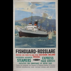 Original Railway Poster Fishguard Rosslare Shortest Sea Route To And From Southern Ireland By Leslie Arthur Wilcox
