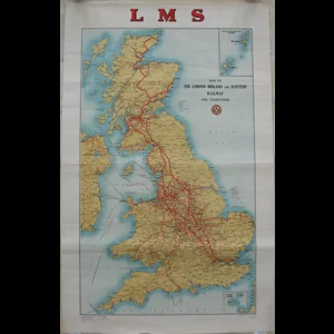 Original Railway Poster LMS Map Of The London Midland And Scottish Railway And Connections 1923