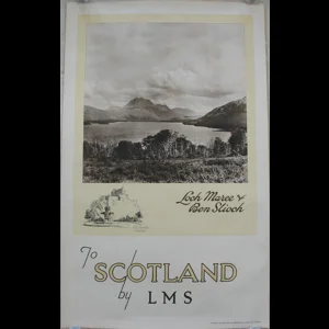 Original Railway Poster Loch Maree Ben Slioch To Scotland By LMS Edinburgh Castle