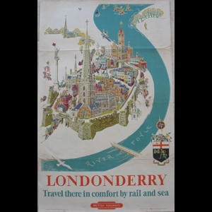 Original Railway Poster Londonderry Travel There In Comfort By Rail And Sea By Kerry Lee