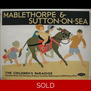 Original LNER Railway Poster Mablethorpe And Sutton On Sea The Childrens Paradise Donkey By Tom Purvis