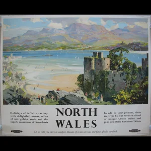 Original Railway Poster North Wales Delightful Resorts Golden Sands Snowdonia By Leslie Arthur Wilcox