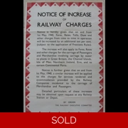 Original Wartime Railway Poster Notice of Increase of Railway Charges from 1st May 1940